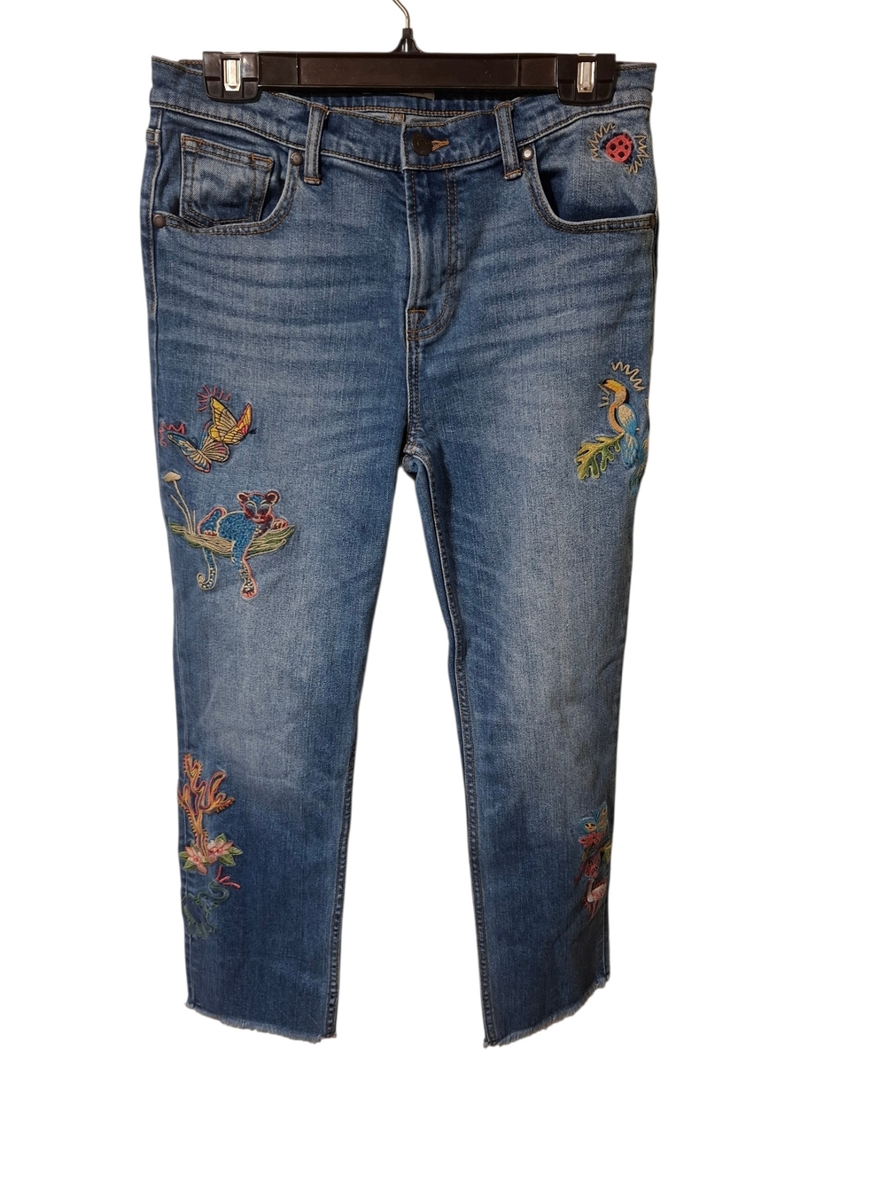 Johnny Was Embroidered Jeans with Multicolor Motifs (Size 27)